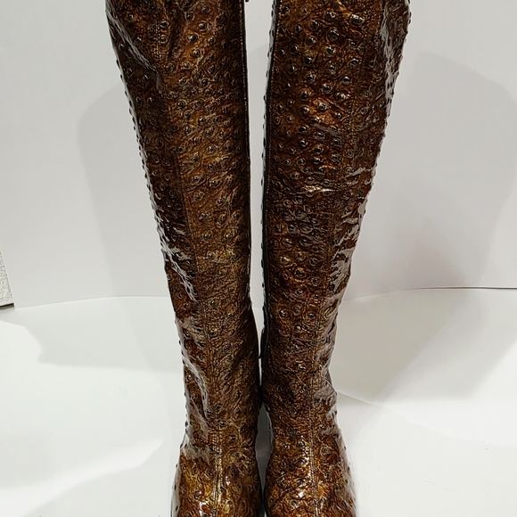 Vittorio Valsecchi OSTRICH BROWN Leather Metallic Knee High Boot 35.5 US 5.5 New - Picture 5 of 16